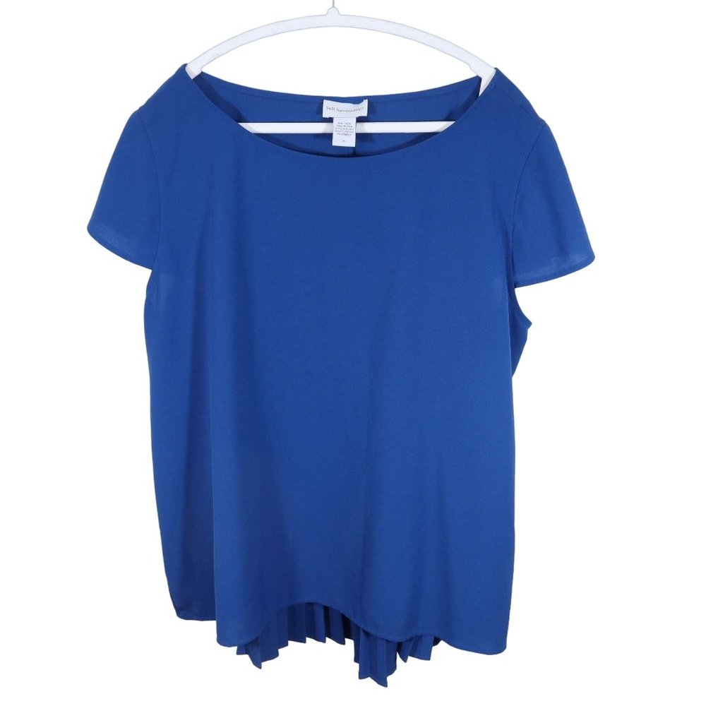 SOFT SURROUNDINGS Size XL Pleated Back Short Sleeve Pullover Top Cobalt Blue